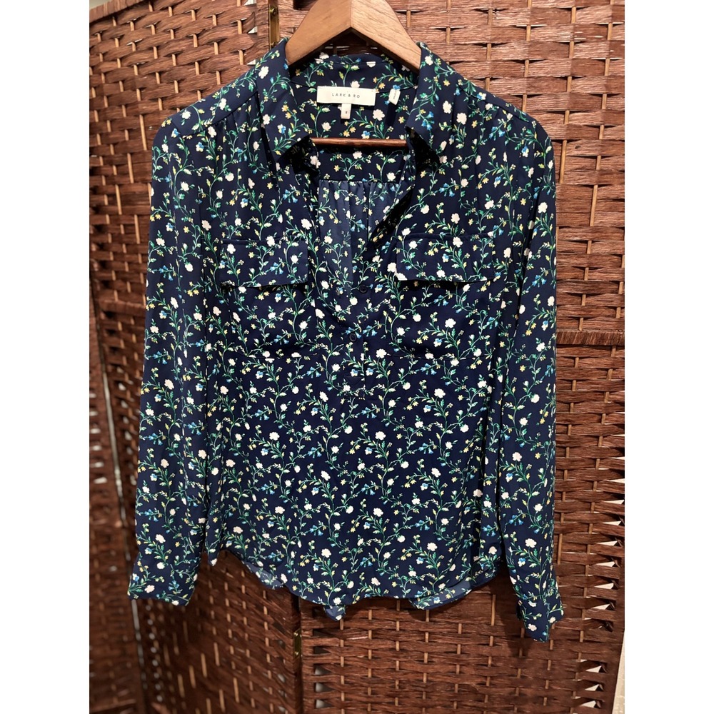 Lark & Ro Women's Floral Print Long Sleeve Blouse, Button Down Shirt, Size 8
